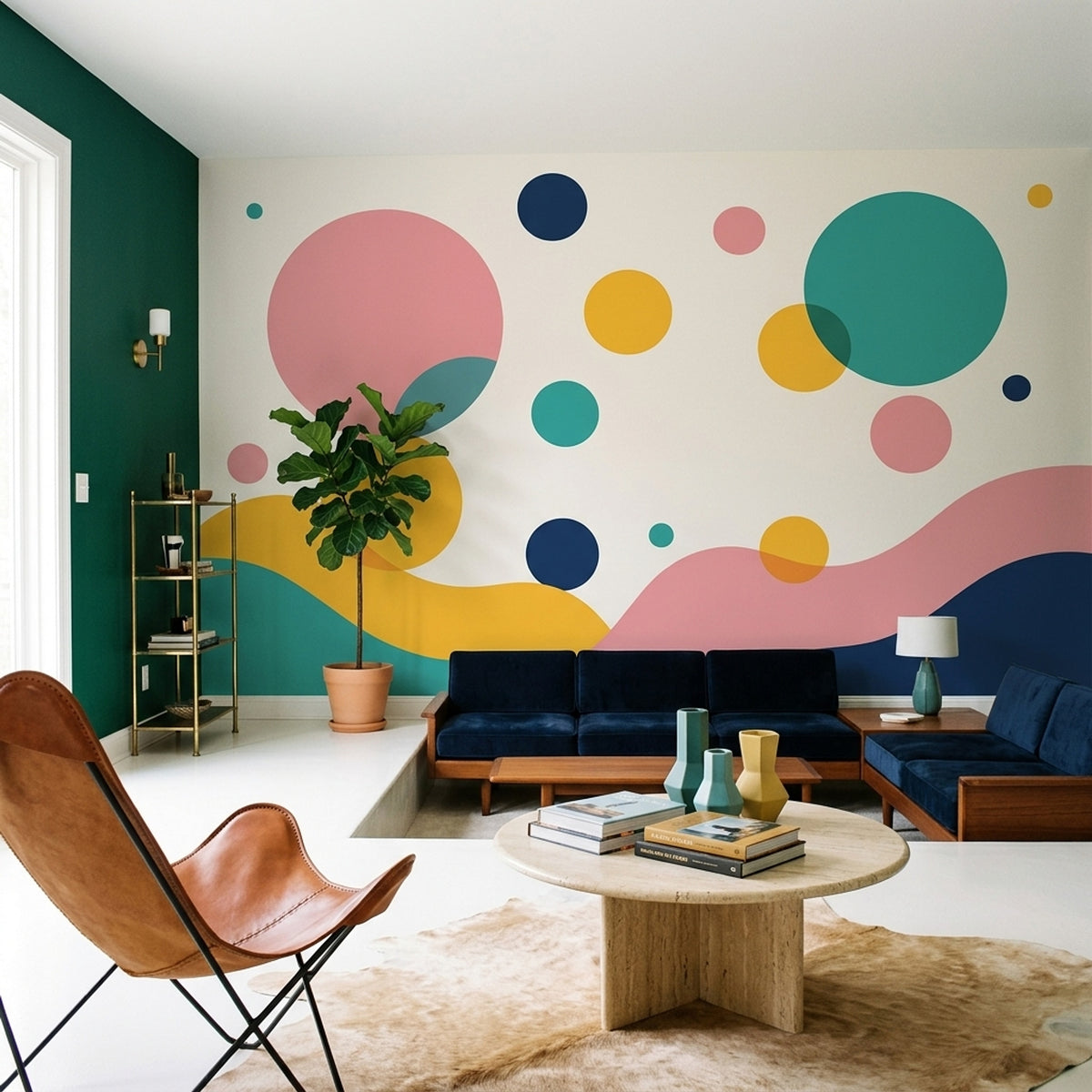 Colorful Abstract Circles Wallpaper Mid Century Modern Wall Mural