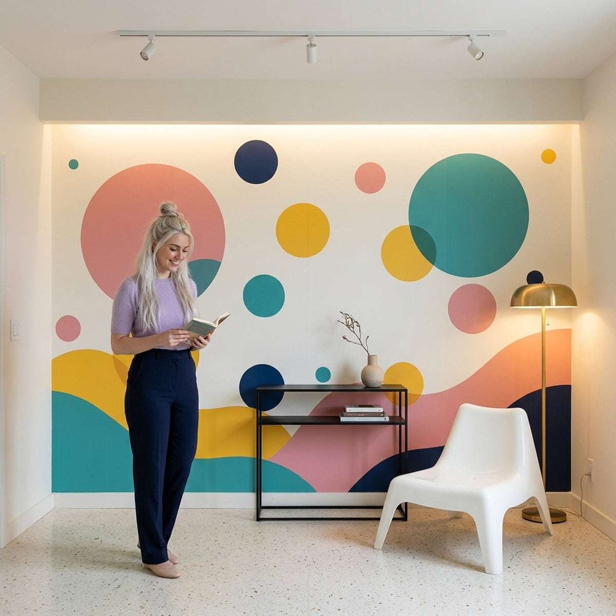 Colorful Abstract Circles Wallpaper Mid Century Modern Wall Mural