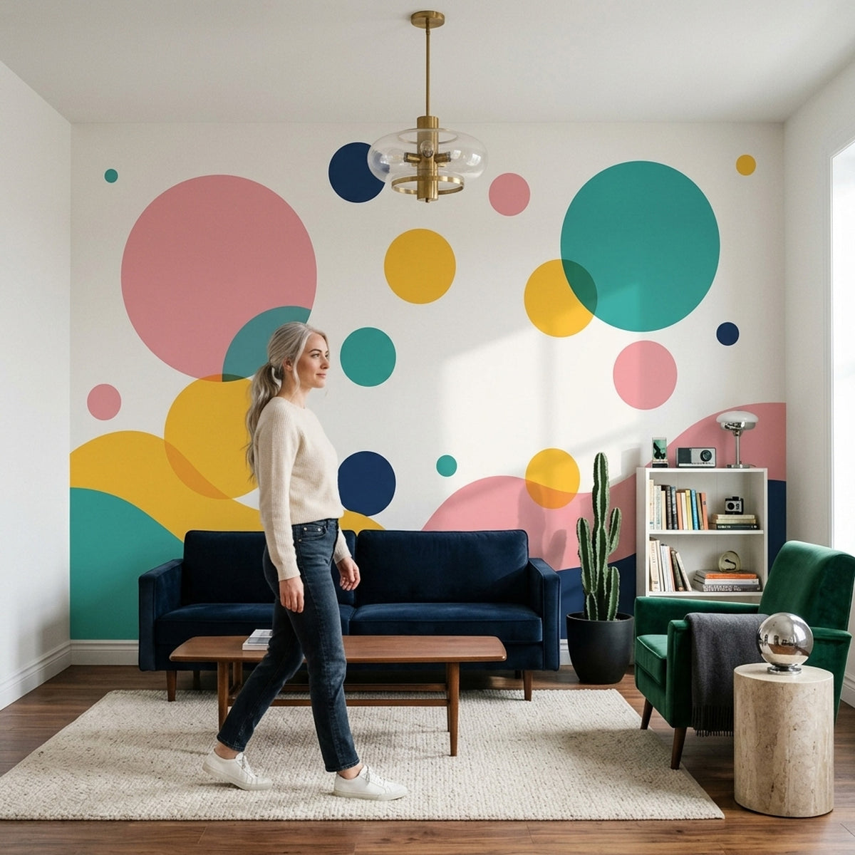 Colorful Abstract Circles Wallpaper Mid Century Modern Wall Mural