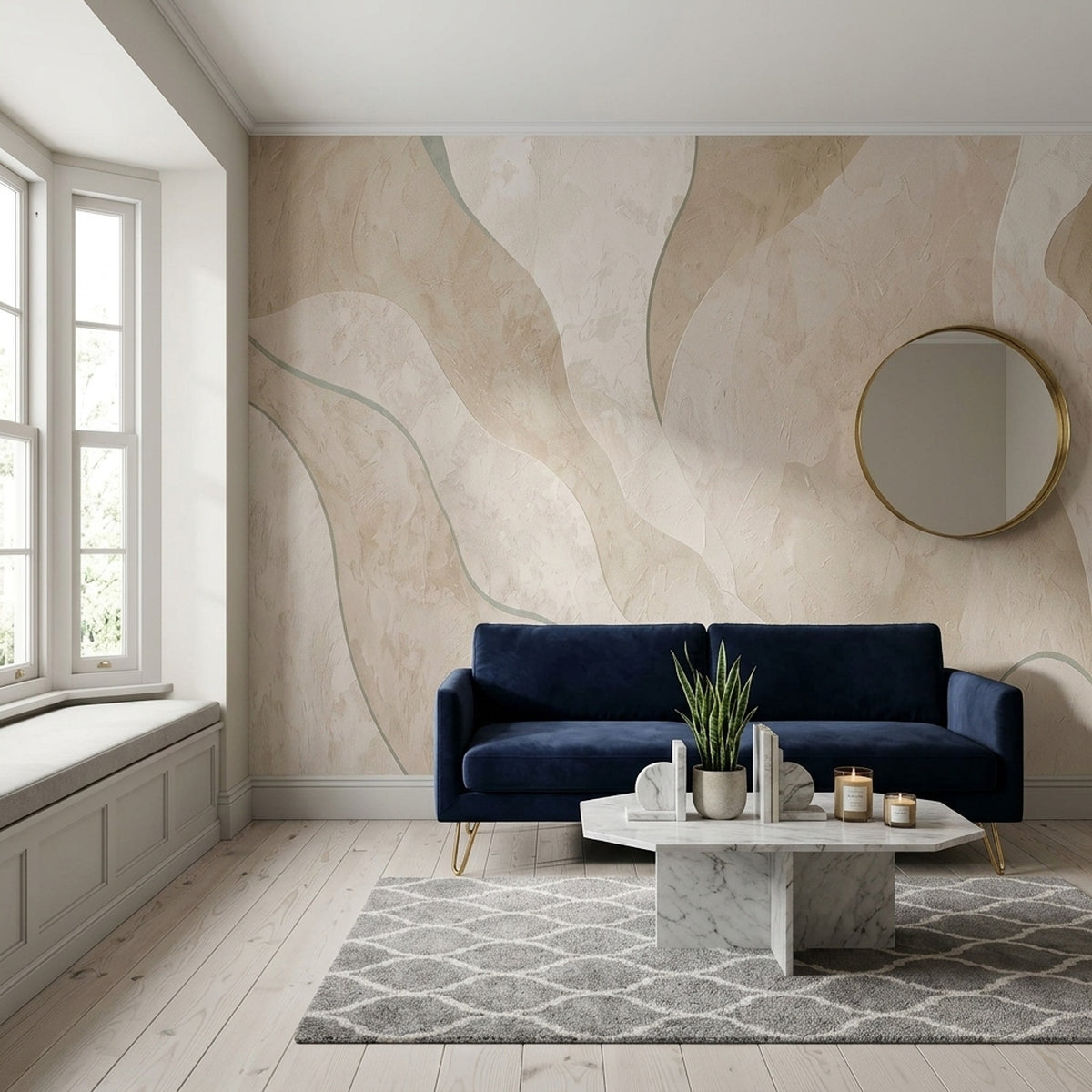 Organic Plaster Texture Wallpaper Neutral Abstract Lines Wall Mural