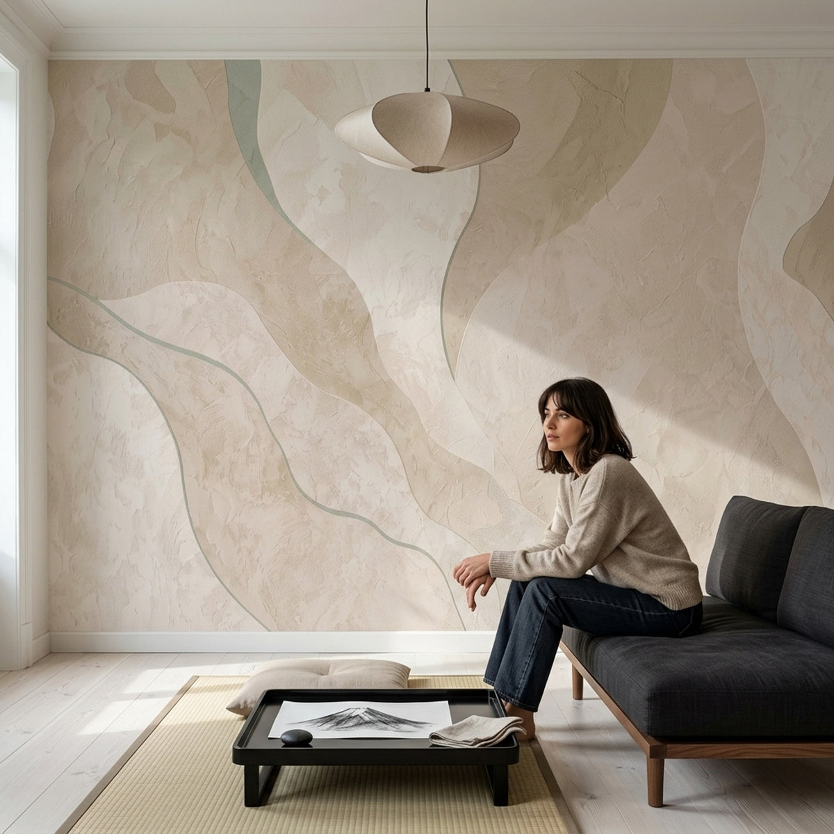 Organic Plaster Texture Wallpaper Neutral Abstract Lines Wall Mural