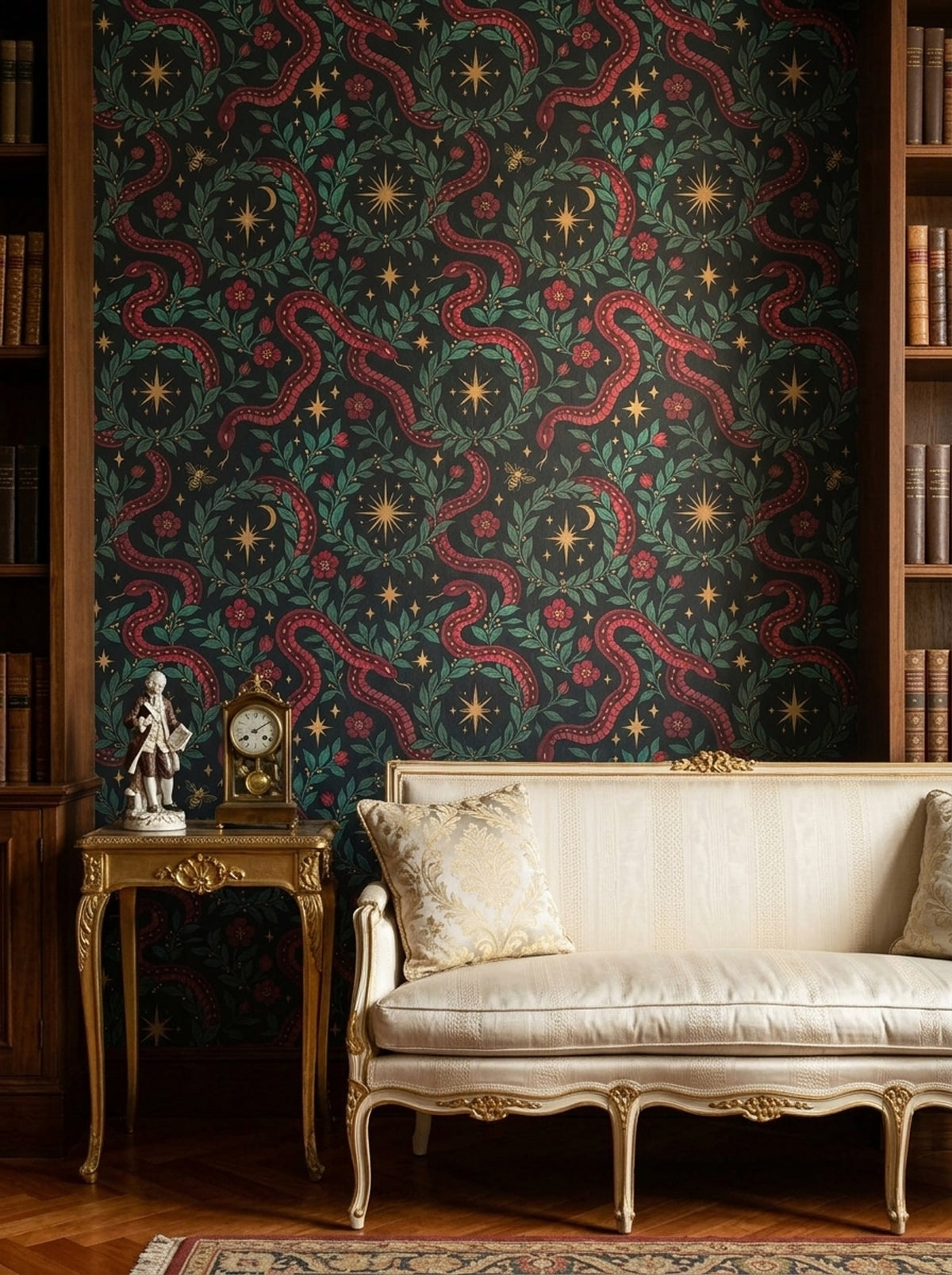 Serpent Floral Wallpaper Dark Botanical Celestial Pattern