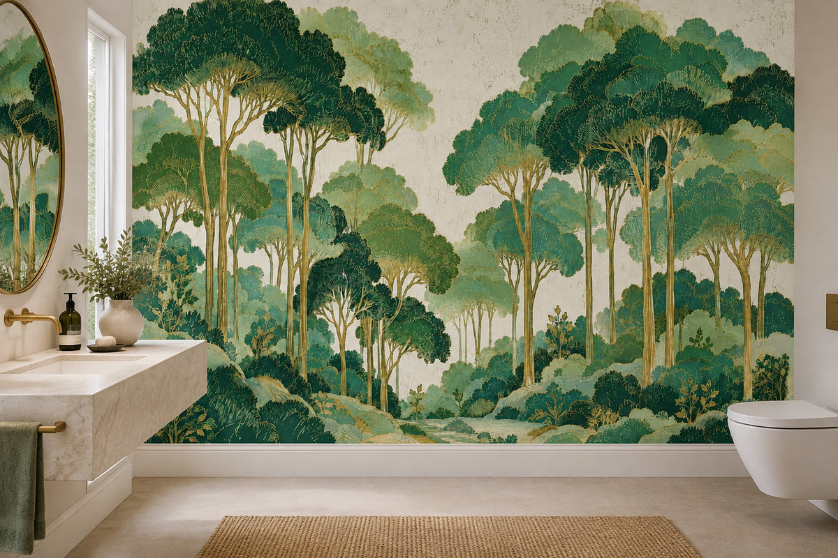 Vintage Forest Trees Wallpaper Botanical Landscape Wall Mural