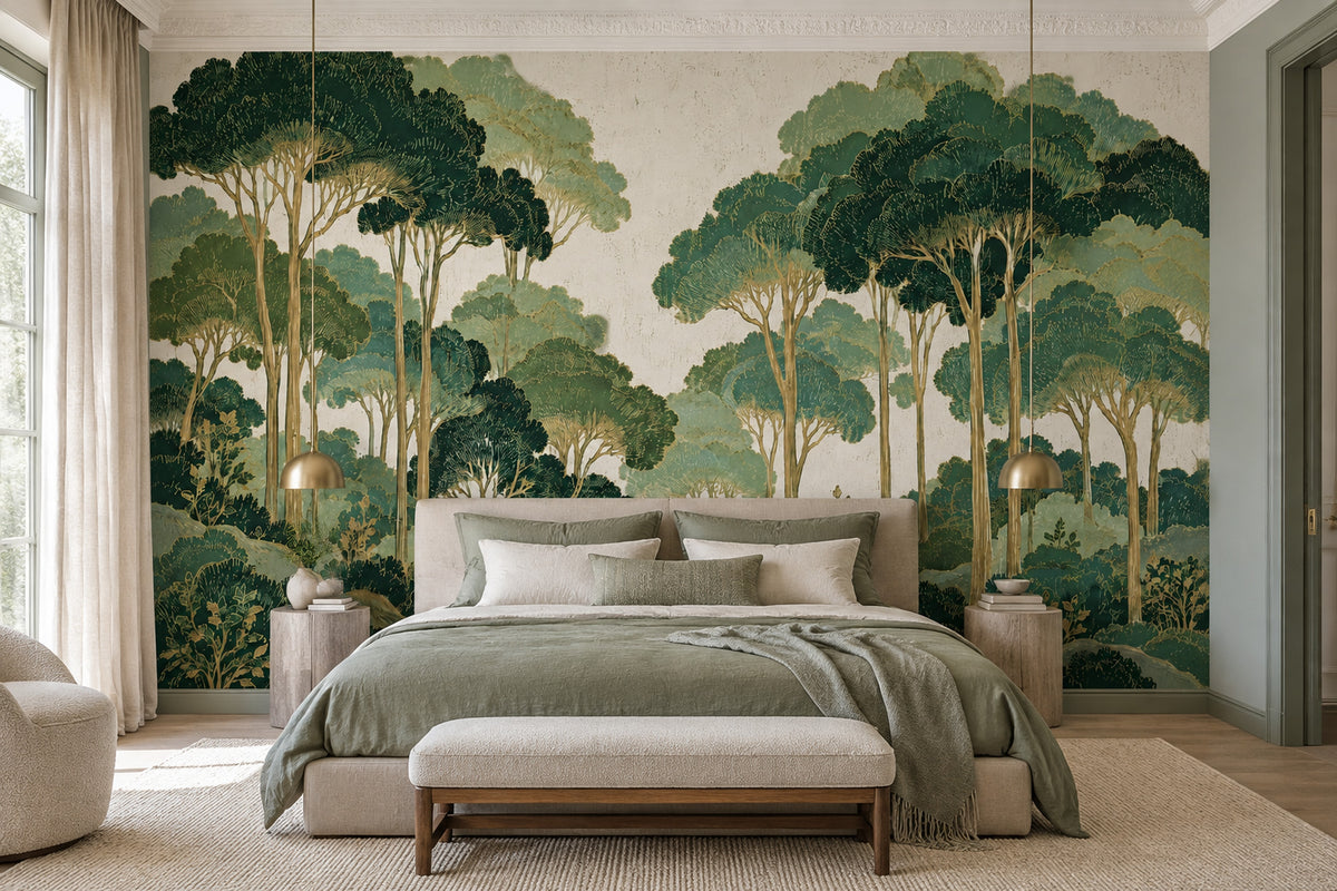 Vintage Forest Trees Wallpaper Botanical Landscape Wall Mural