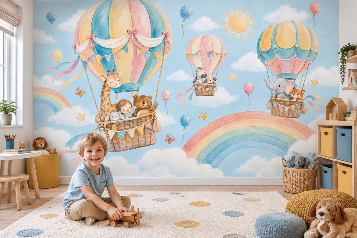 Hot Air Balloons Nursery Wallpaper Watercolor Sky Wall Mural