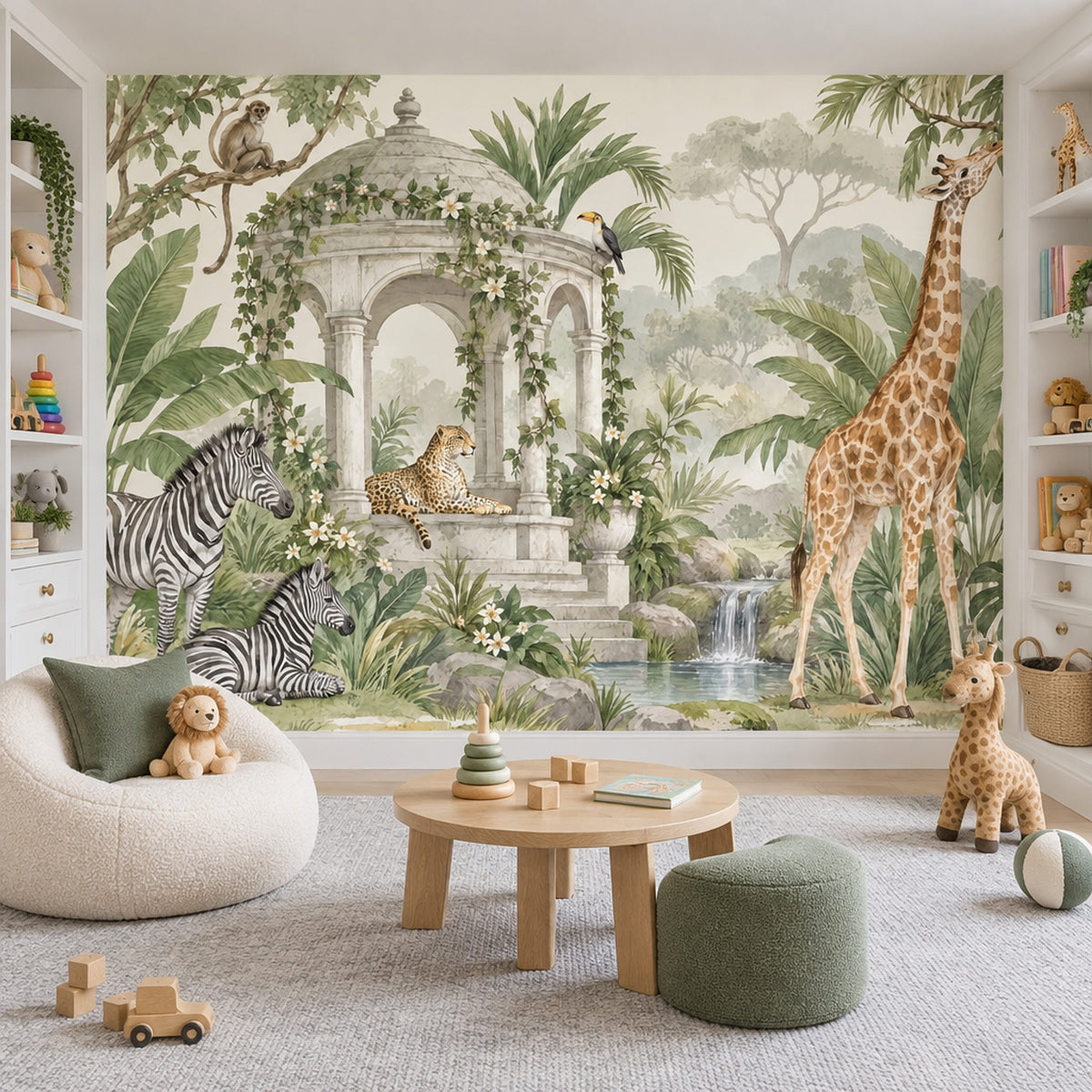 Safari Garden Pavilion Wallpaper Watercolor Landscape Wall Mural
