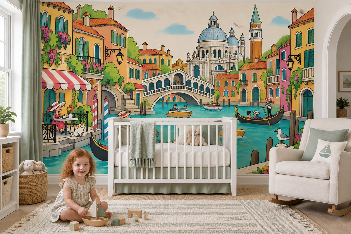 Venice Canal Gondola Wallpaper Colorful Italian Cityscape Wall Mural