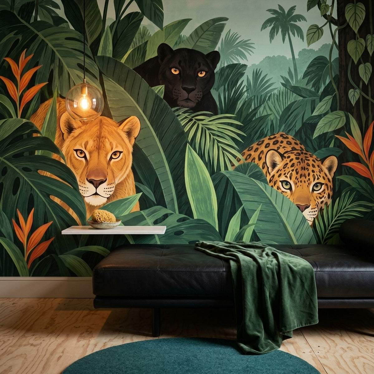 Big Cats Jungle Wallpaper Tropical Foliage Wall Mural