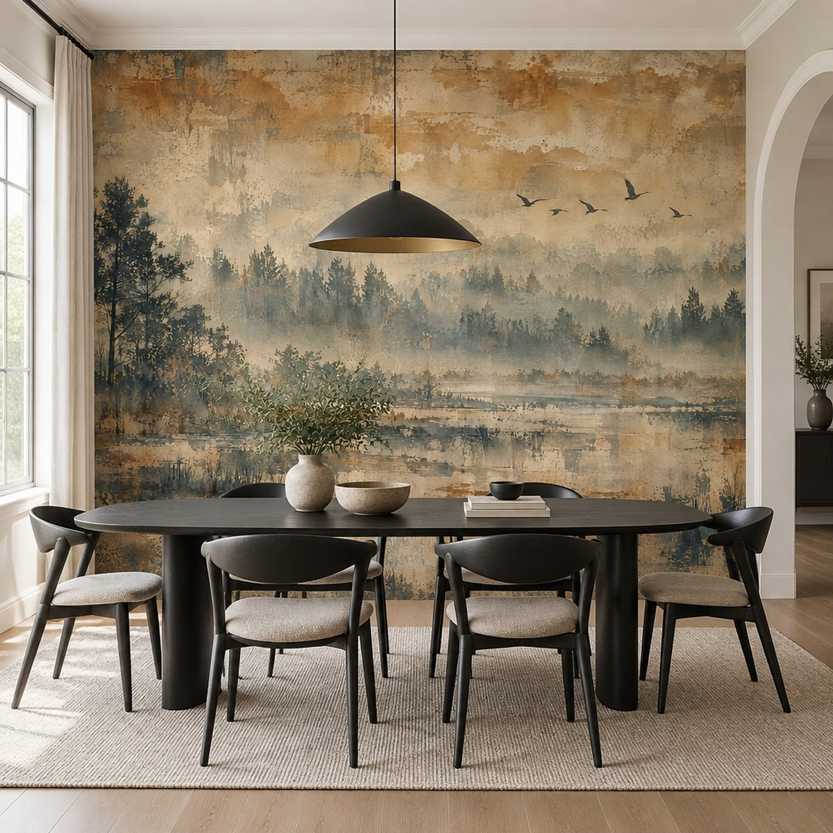 Misty Forest Wallpaper Sepia Landscape Wall Mural