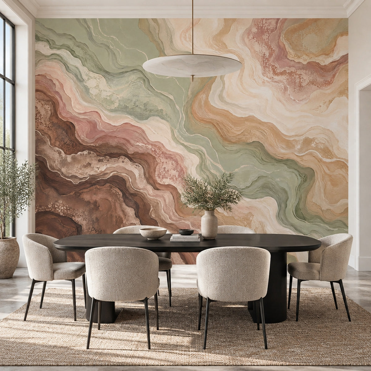 Abstract Marble Wallpaper Sage Green Earth Tones Wall Mural