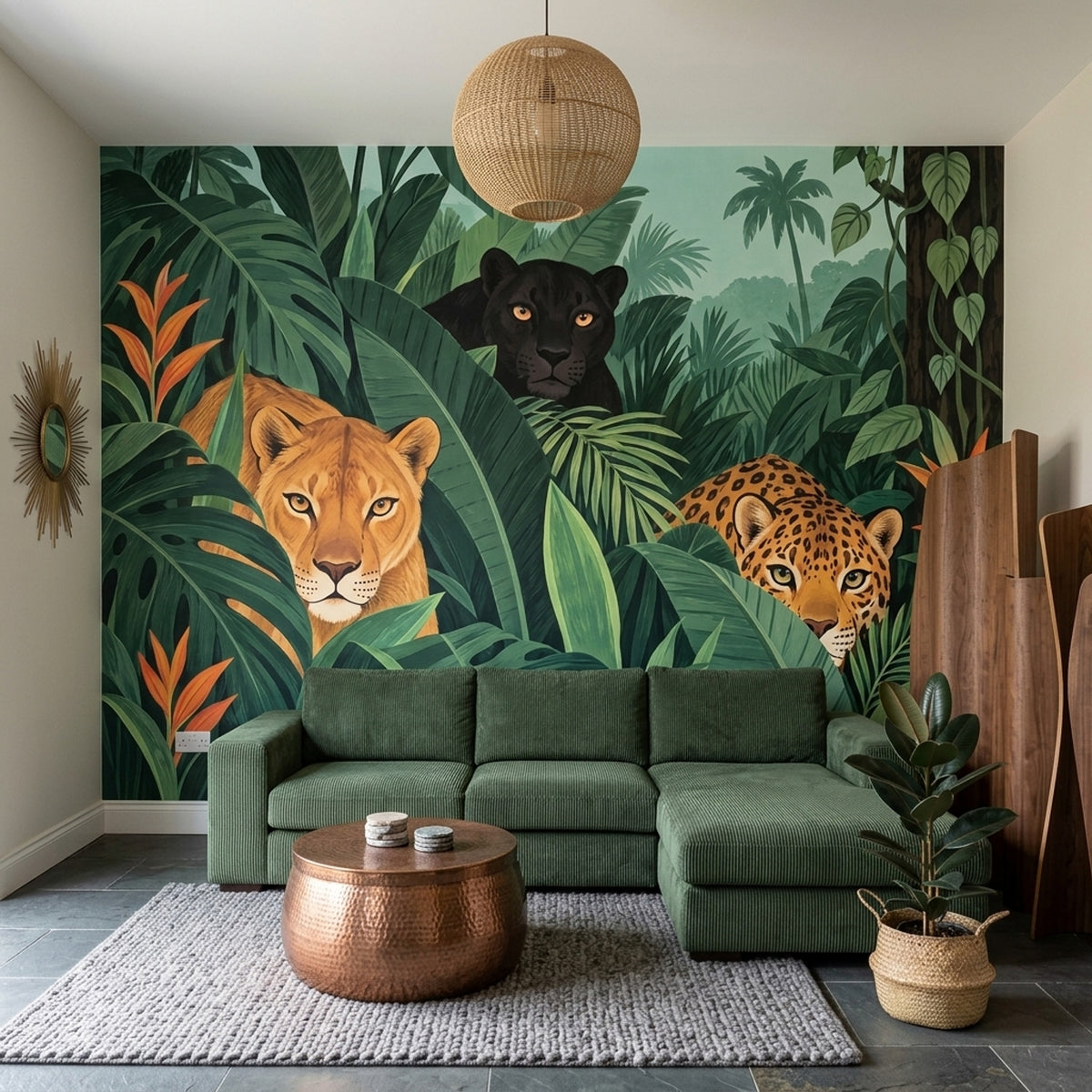 Big Cats Jungle Wallpaper Tropical Foliage Wall Mural