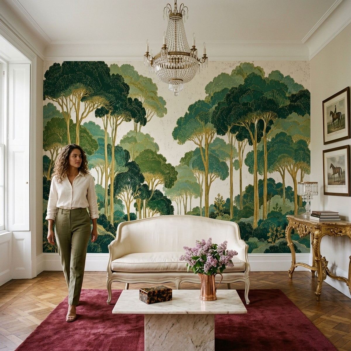 Vintage Forest Trees Wallpaper Botanical Landscape Wall Mural