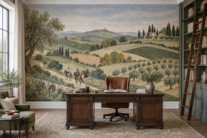 Tuscan Countryside Wallpaper Vintage Watercolor Wall Mural