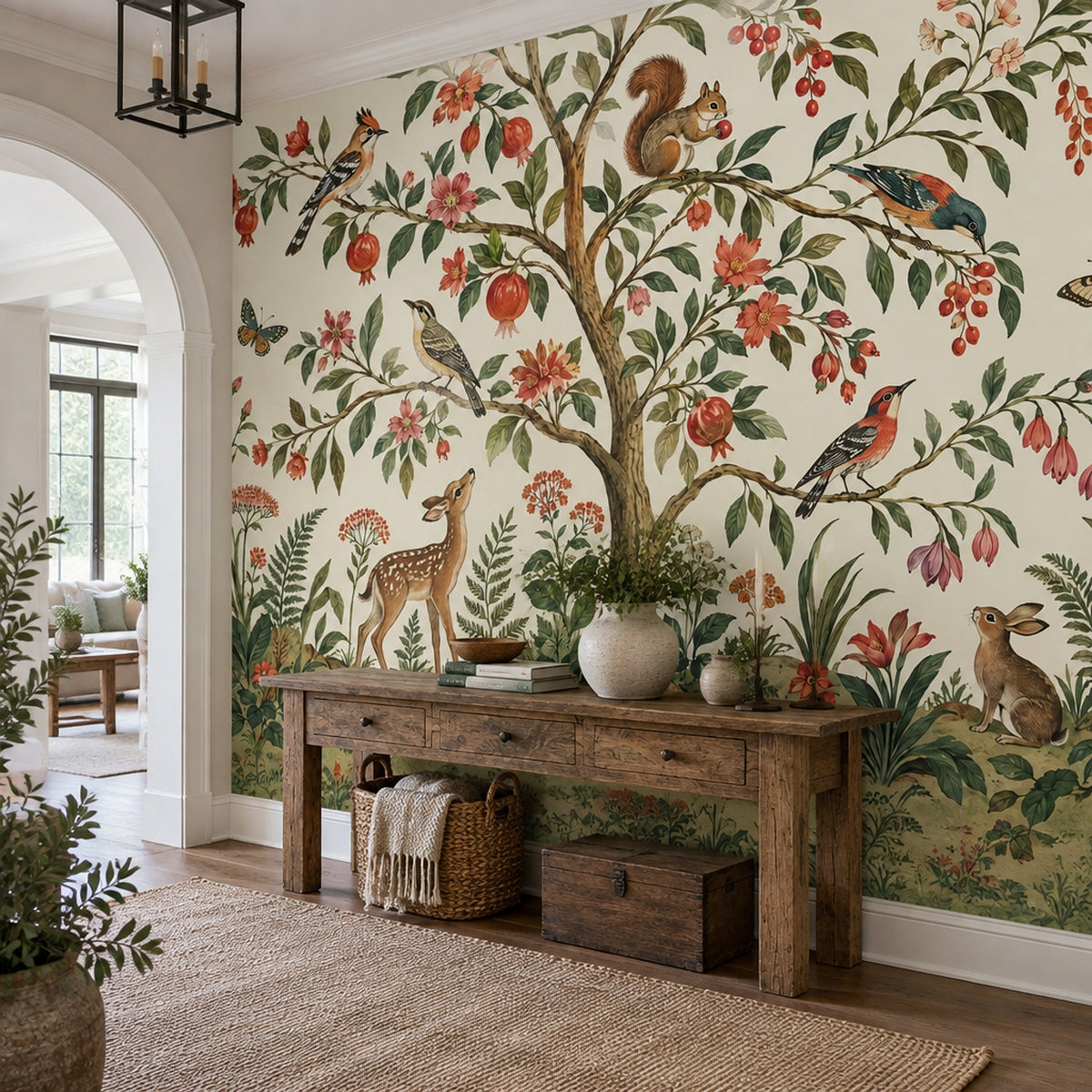 Woodland Animals Wallpaper Vintage Botanical Wall Mural