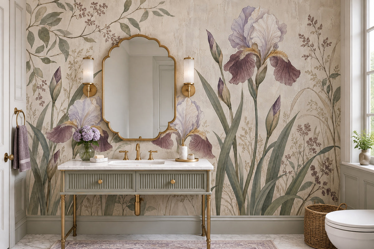 Iris Flowers Wallpaper Vintage Floral Wall Mural