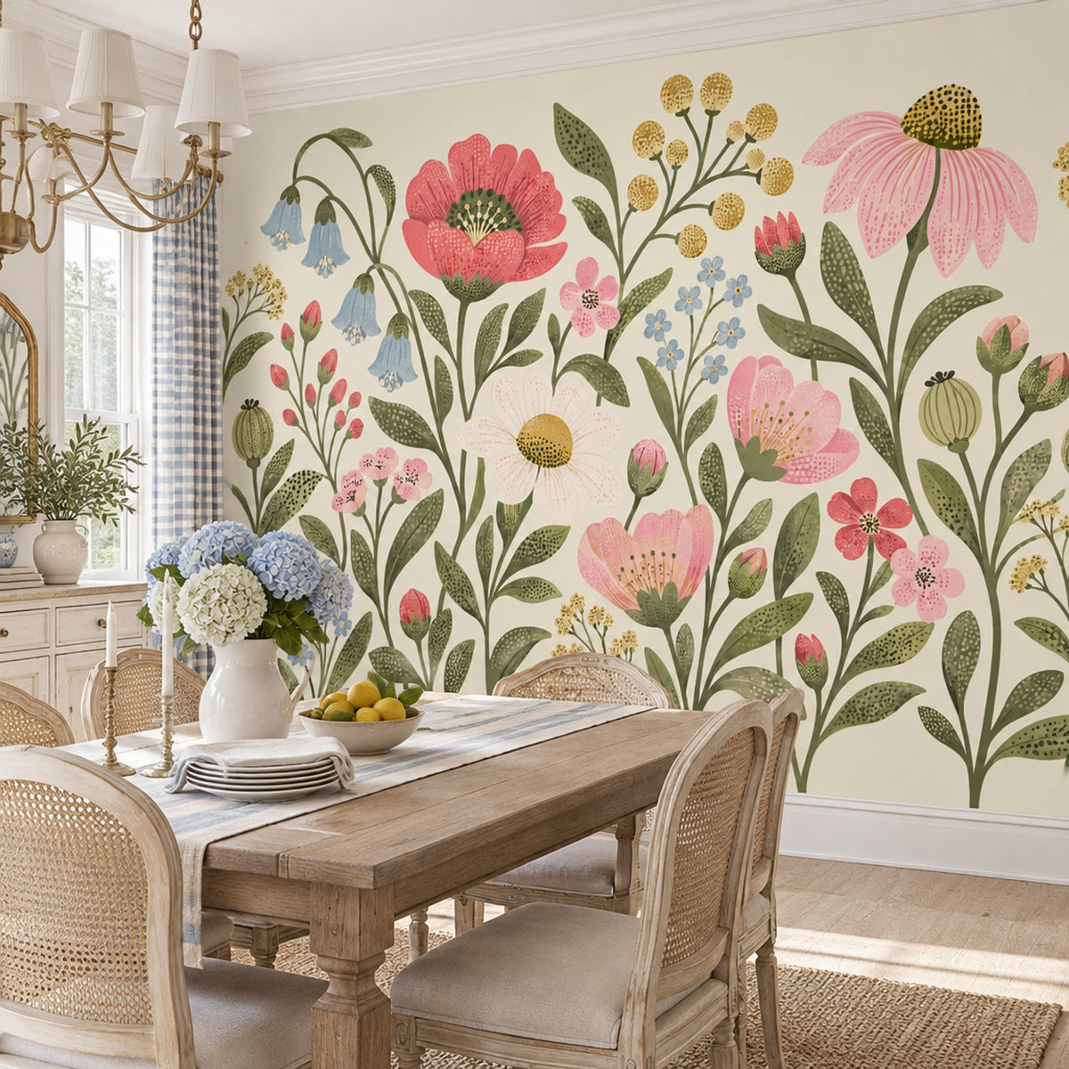 Wildflower Bouquet Wallpaper Vintage Botanical Wall Mural
