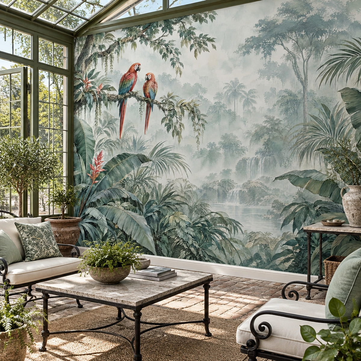 Macaws Tropical Jungle Wallpaper Watercolor Botanical Wall Mural