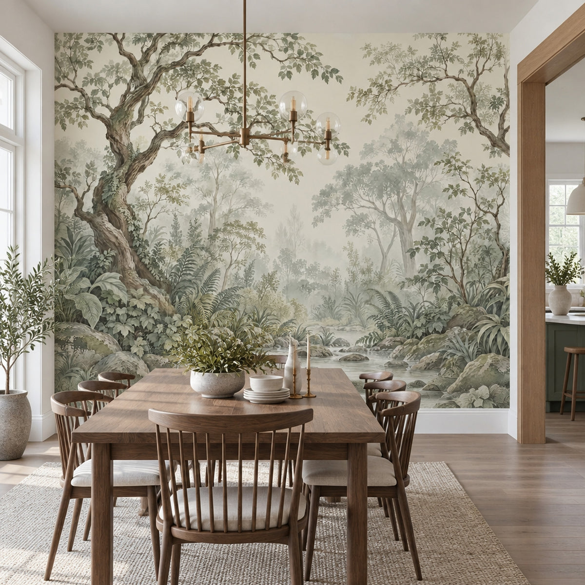 Misty Forest Wallpaper Watercolor Landscape Wall Mural