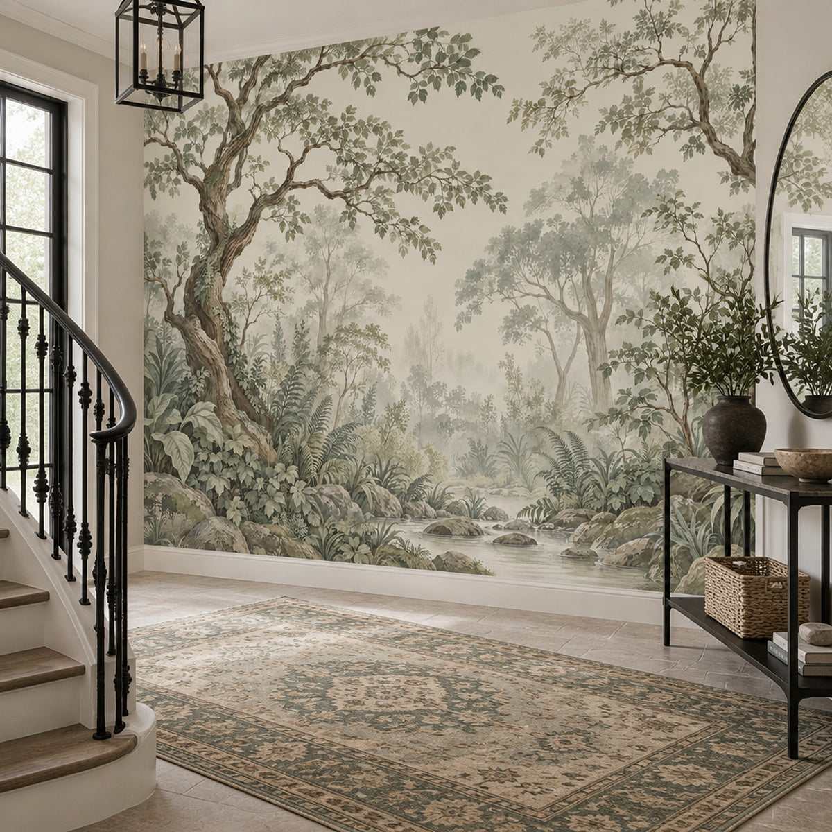 Misty Forest Wallpaper Watercolor Landscape Wall Mural