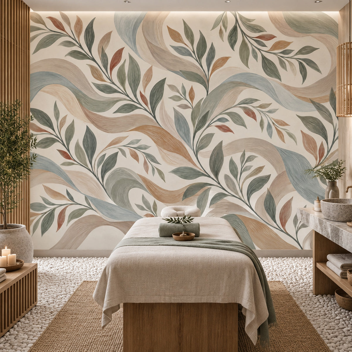 Watercolor Leafy Vines Wallpaper Sage Green Botanical Wall Mural