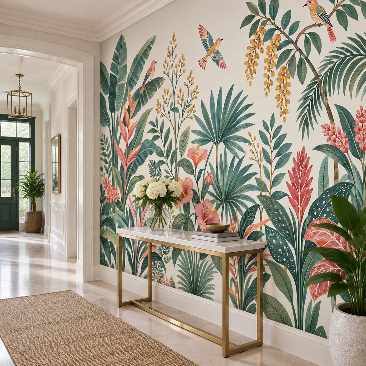 Watercolor Tropical Birds Wallpaper Botanical Jungle Foliage Wall Mural