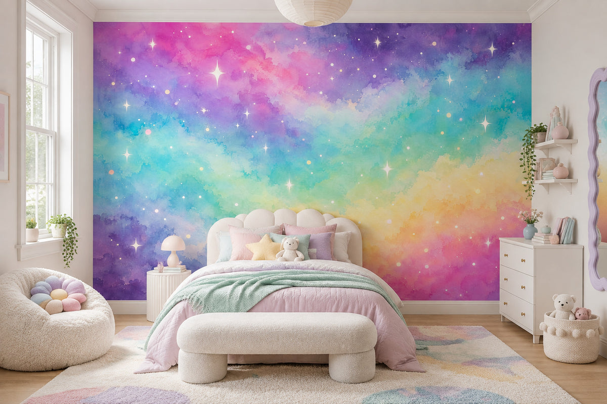 Pastel Galaxy Clouds Wallpaper Watercolor Texture Wall Mural