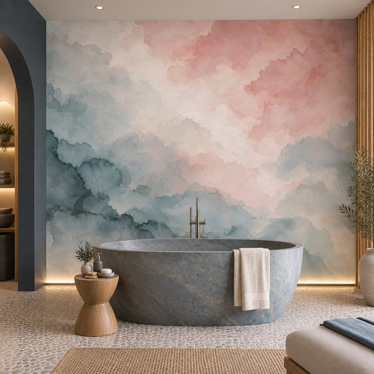 Abstract Watercolor Wash Wallpaper Pastel Cloudy Wall Mural