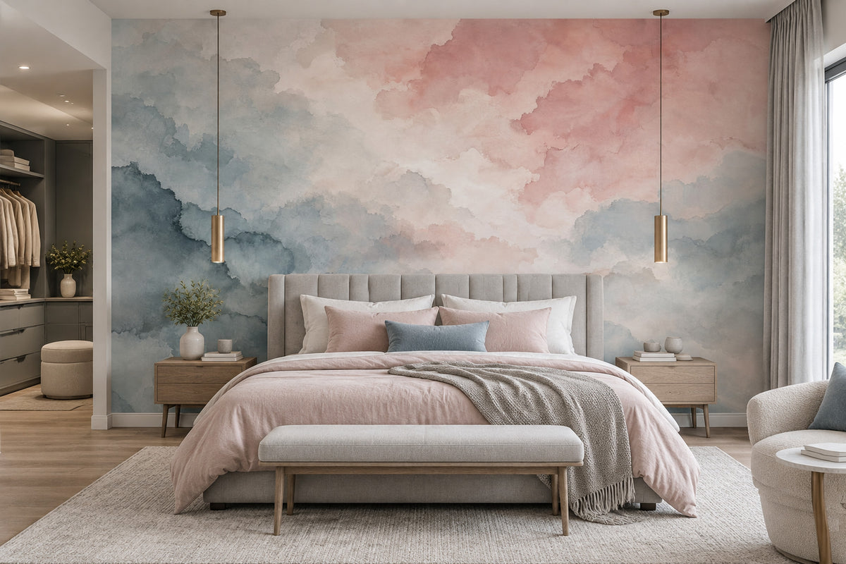 Abstract Watercolor Wash Wallpaper Pastel Cloudy Wall Mural