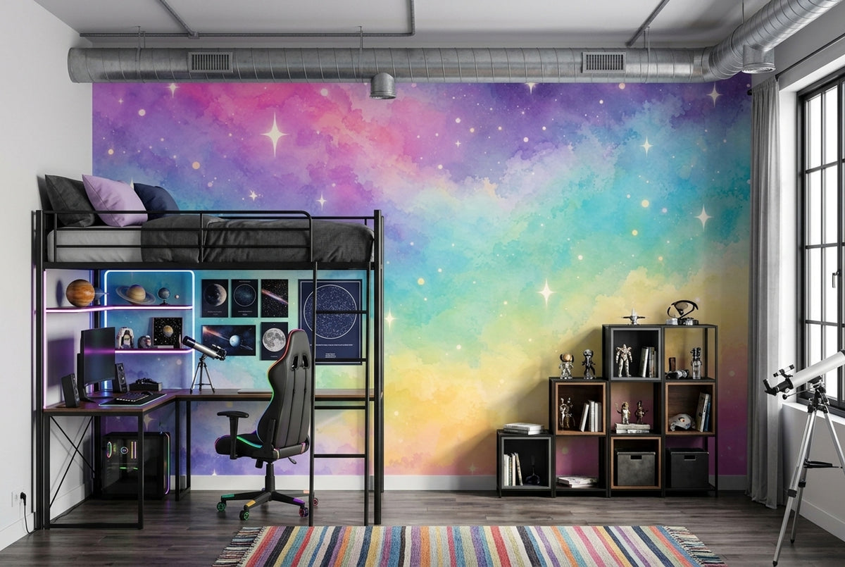 Pastel Galaxy Clouds Wallpaper Watercolor Texture Wall Mural