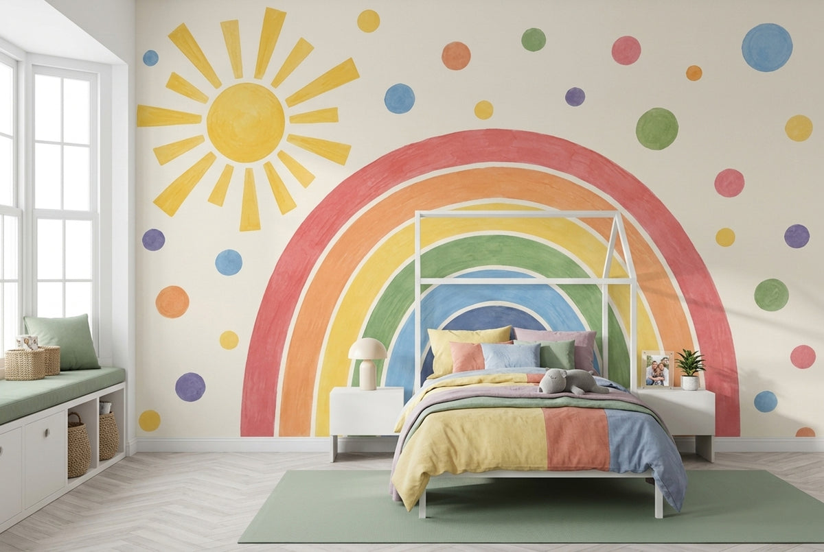 Watercolor Rainbow And Sun Wallpaper Playful Dots Wall Mural