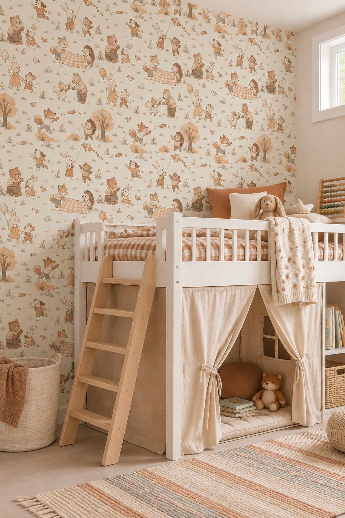 Woodland Animals Wallpaper Muted Green Watercolor Pattern