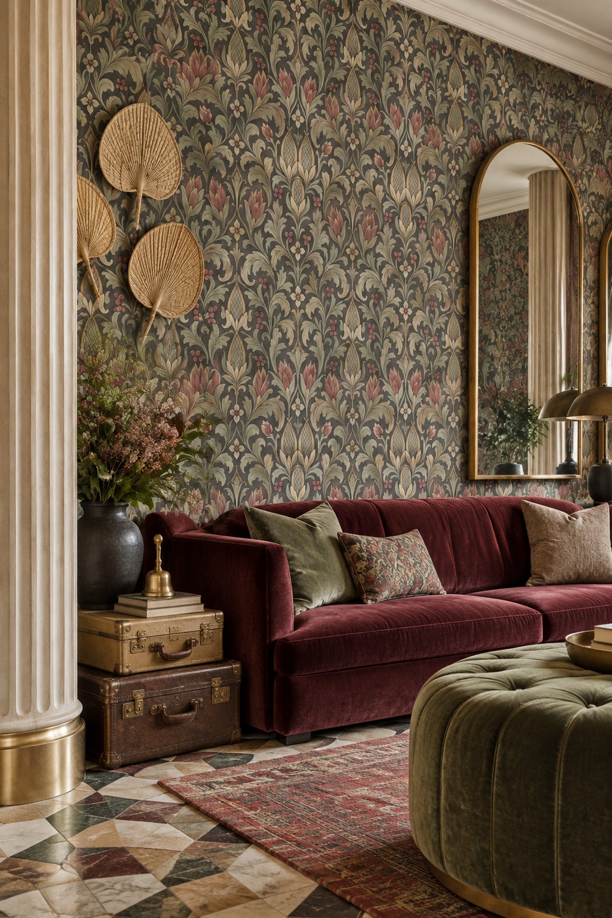 Acanthus Damask Wallpaper Dark Floral Pattern
