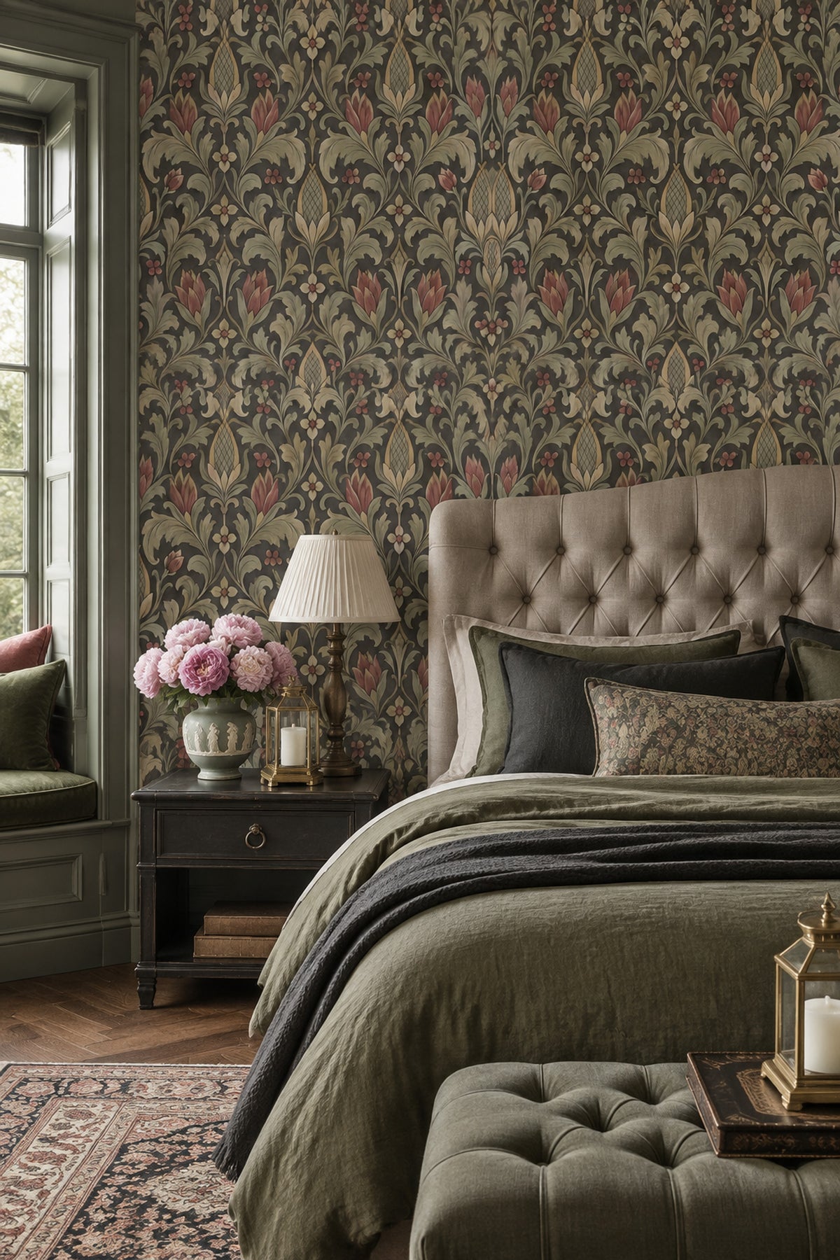 Acanthus Damask Wallpaper Dark Floral Pattern