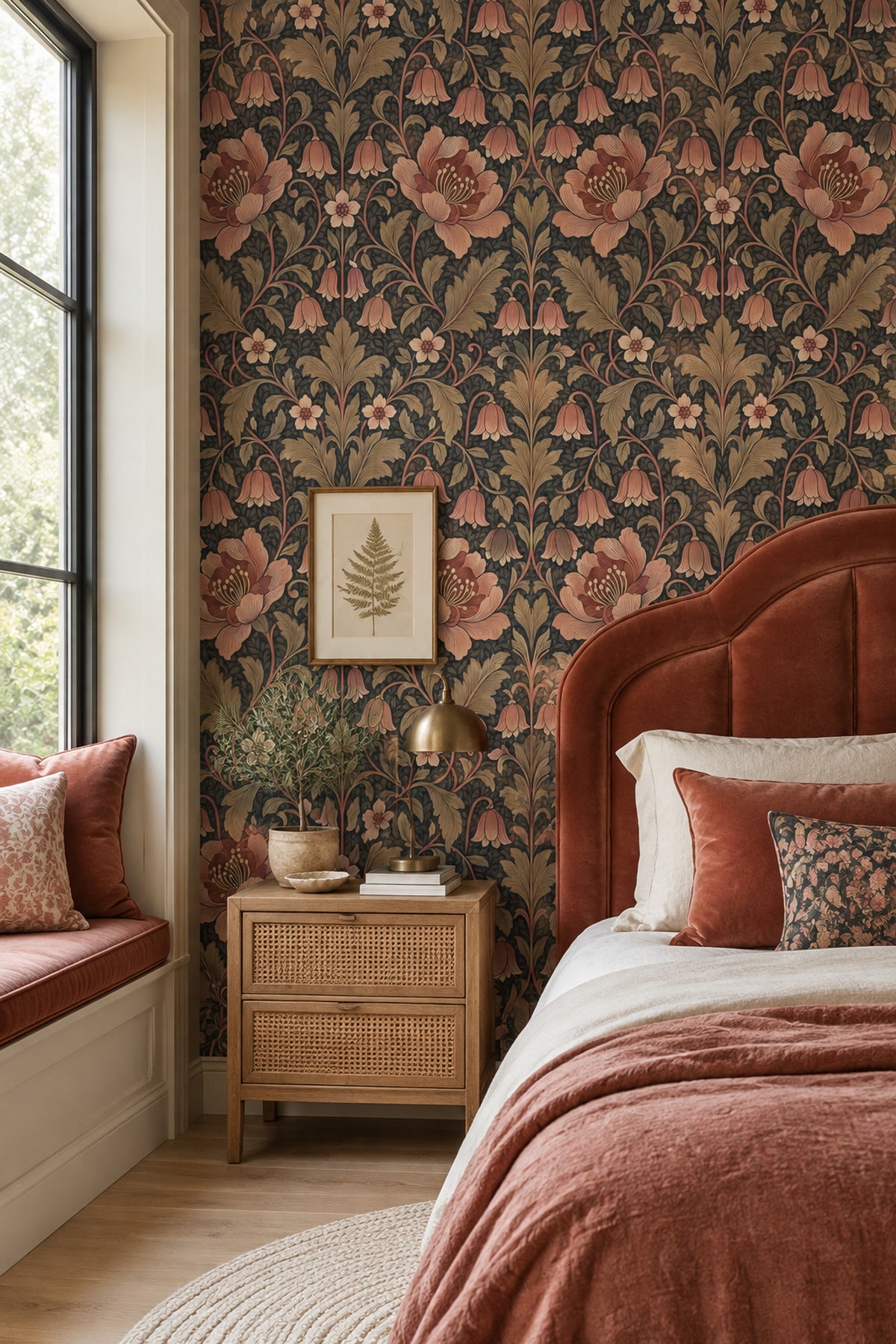 Bell Flower Vine Wallpaper Dark Floral Botanical Pattern