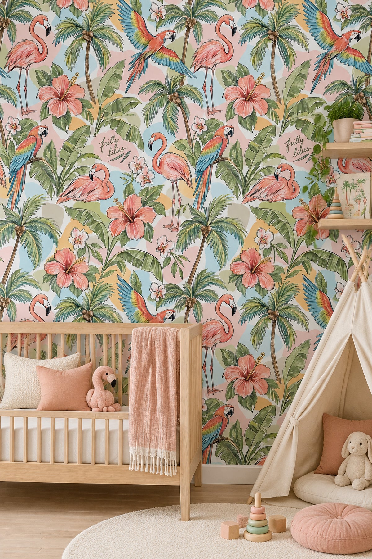 Flamingo Parrot Wallpaper Pastel Tropical Watercolor Pattern