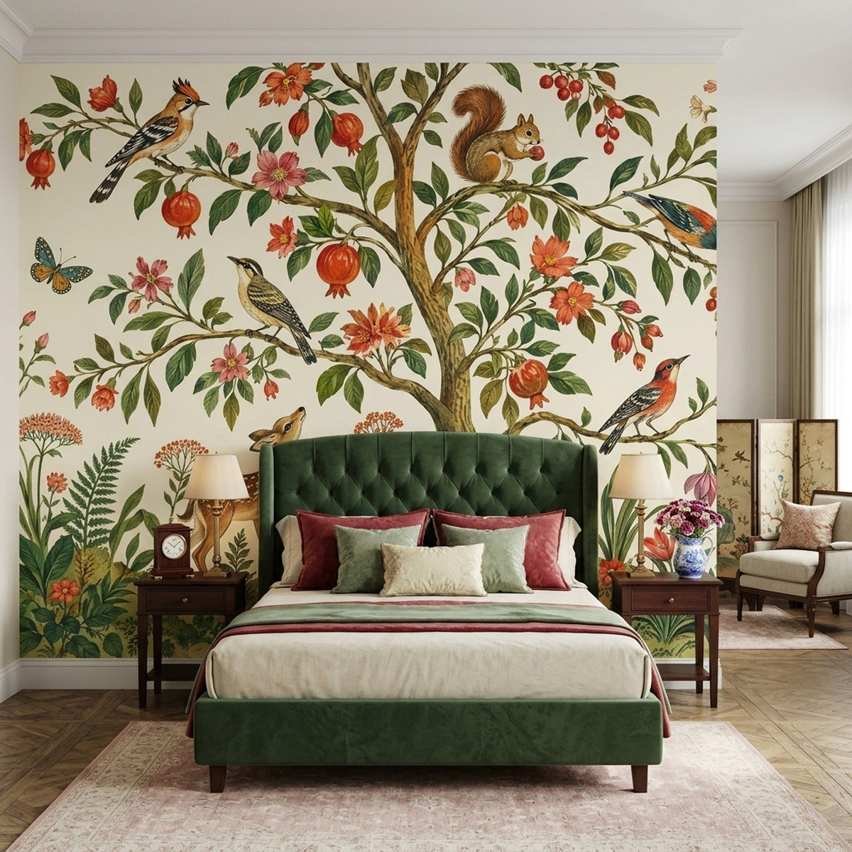 Woodland Animals Wallpaper Vintage Botanical Wall Mural