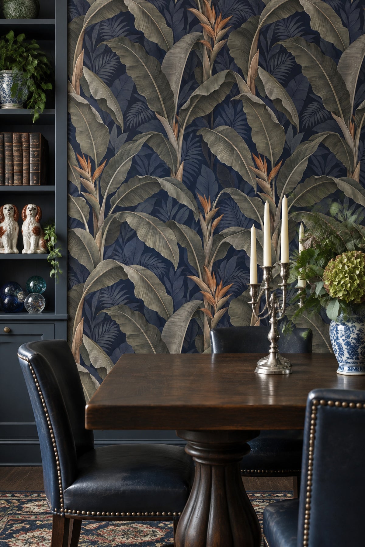 Banana Leaves Wallpaper Dark Tropical Navy Background
