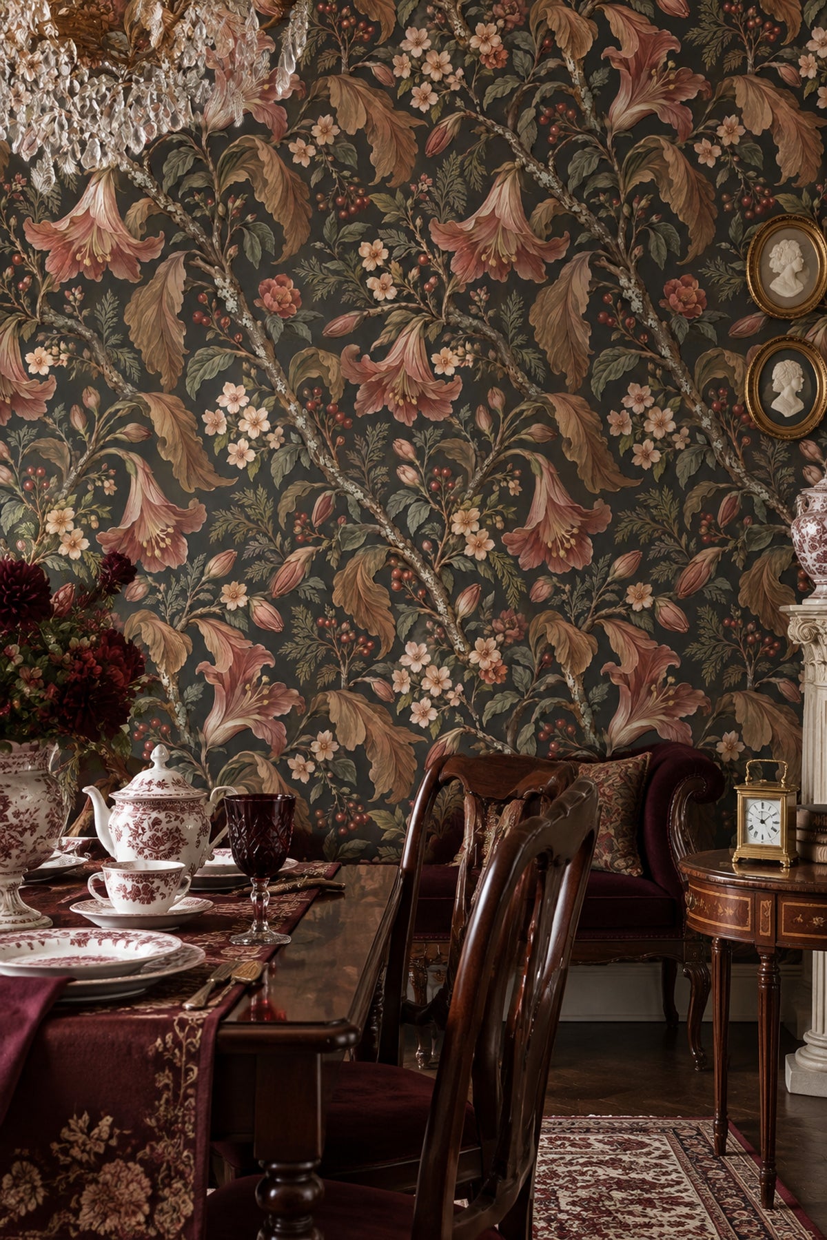 Lily Floral Wallpaper Dark Botanical Pattern