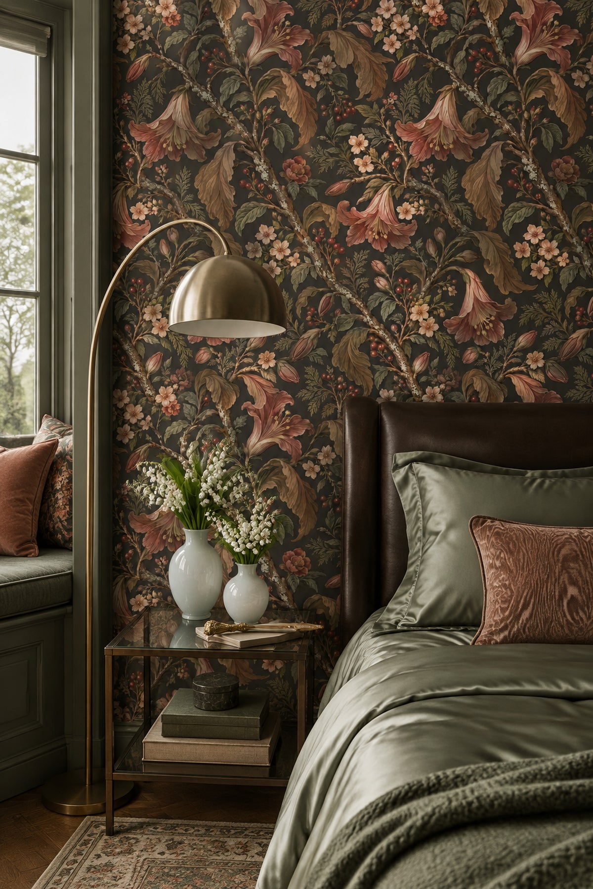 Lily Floral Wallpaper Dark Botanical Pattern