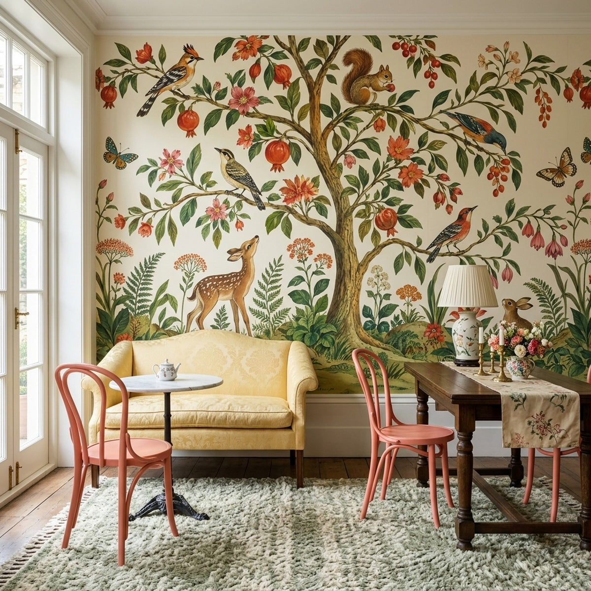Woodland Animals Wallpaper Vintage Botanical Wall Mural
