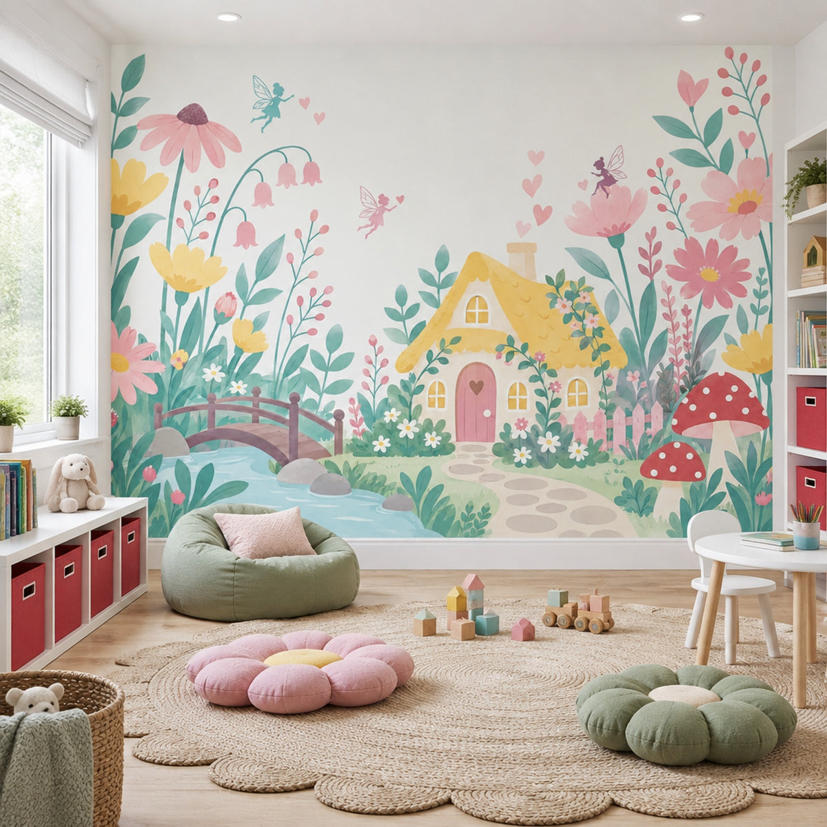 Fairy Garden Cottage Wallpaper Pastel Floral Wall Mural