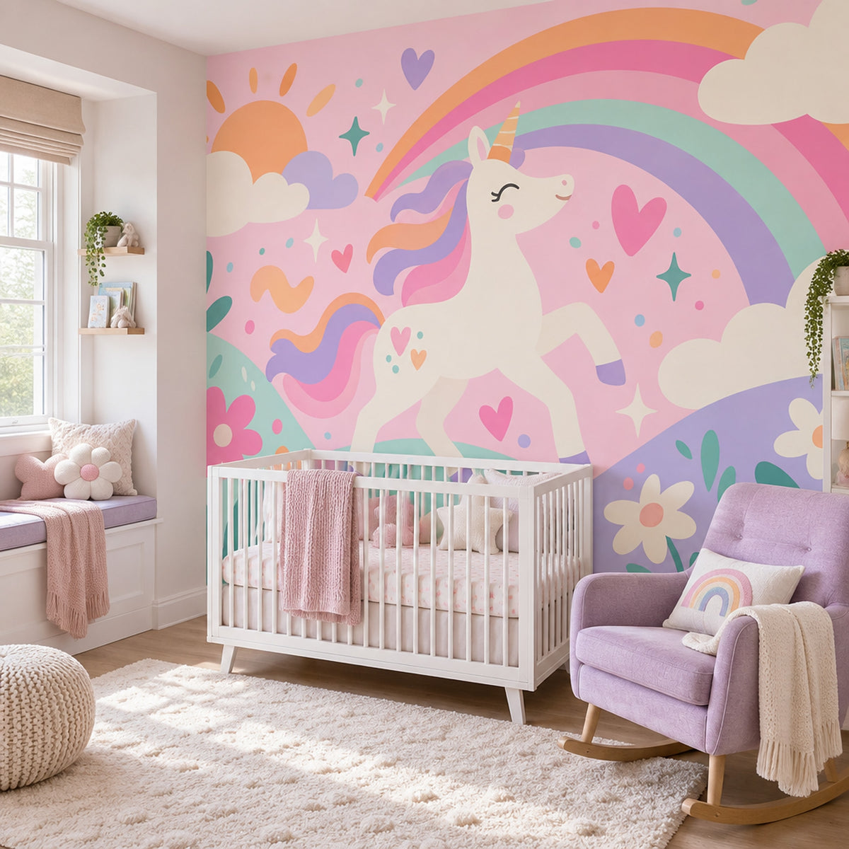 Pastel Unicorn Rainbow Wallpaper Fairytale Kids Wall Mural