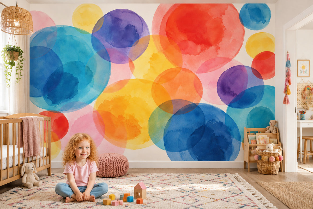 Watercolor Overlapping Circles Wallpaper Abstract Color Wash Wall Mural