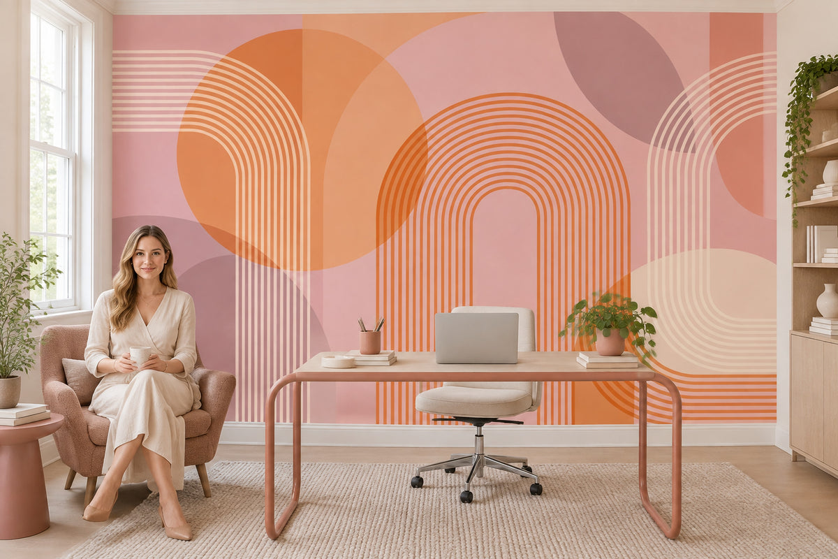 Geometric Arches Wallpaper Mid Century Modern Wall Mural
