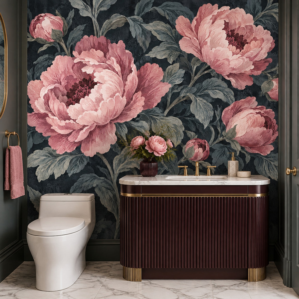 Pink Peony Wallpaper Dark Floral Wall Mural