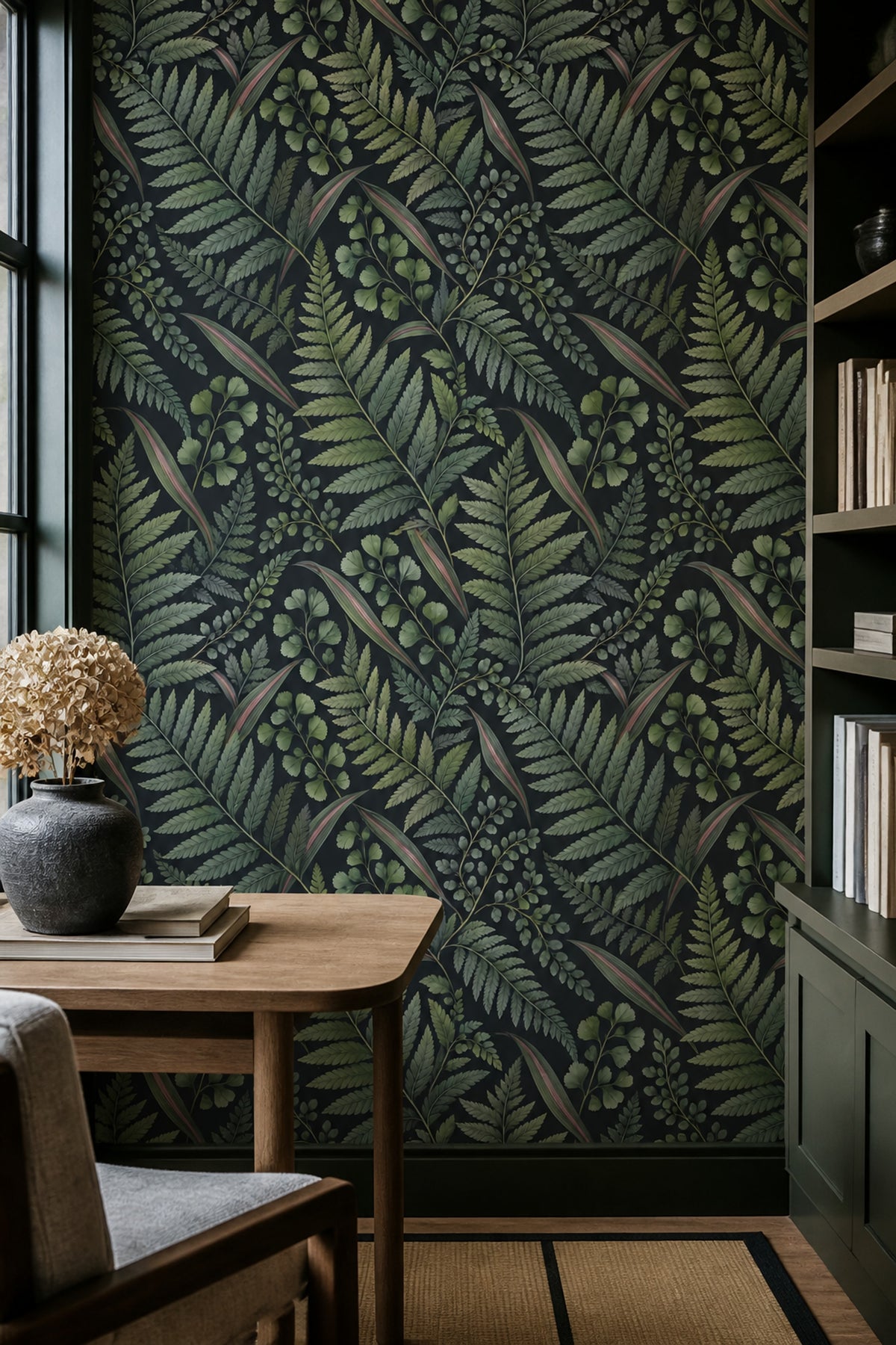 Fern Leaves Wallpaper Dark Botanical Charcoal Background
