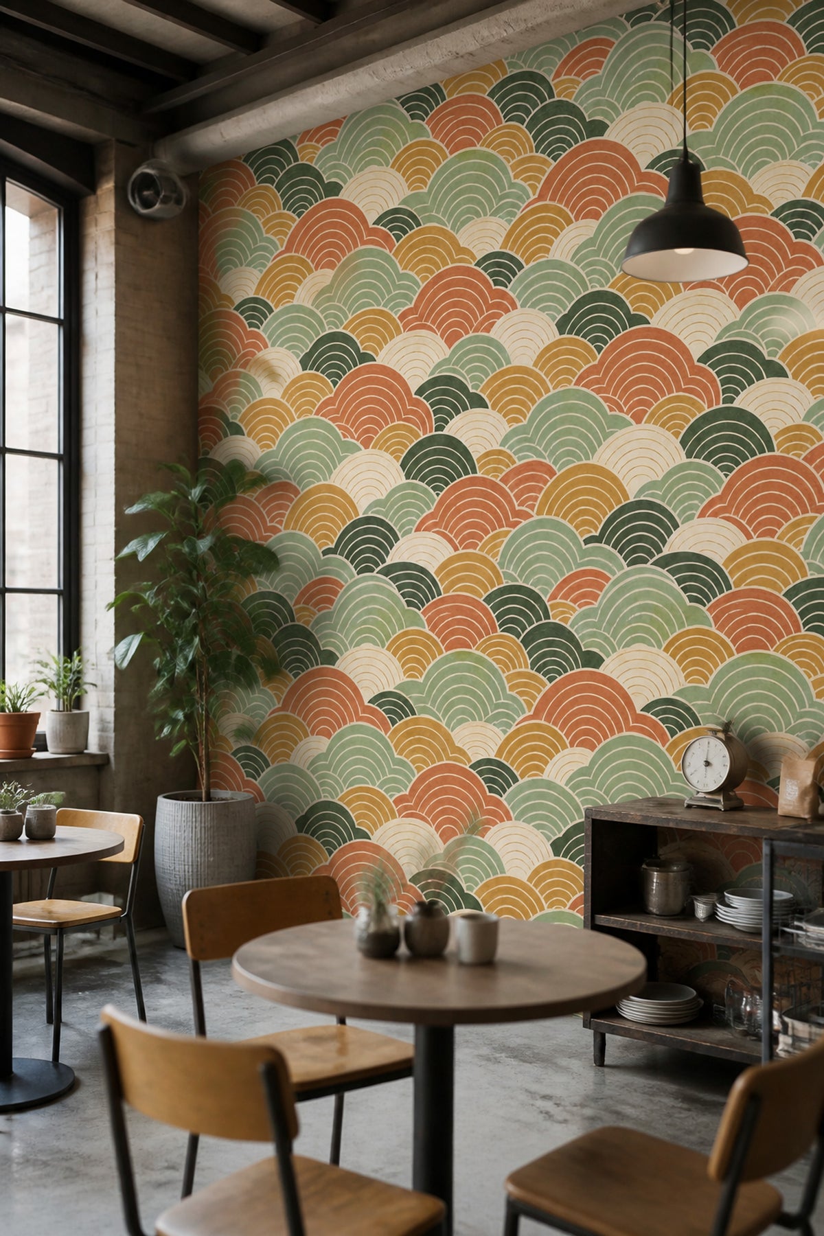 Geometric Arcs Wallpaper Sage Green Terracotta Mustard