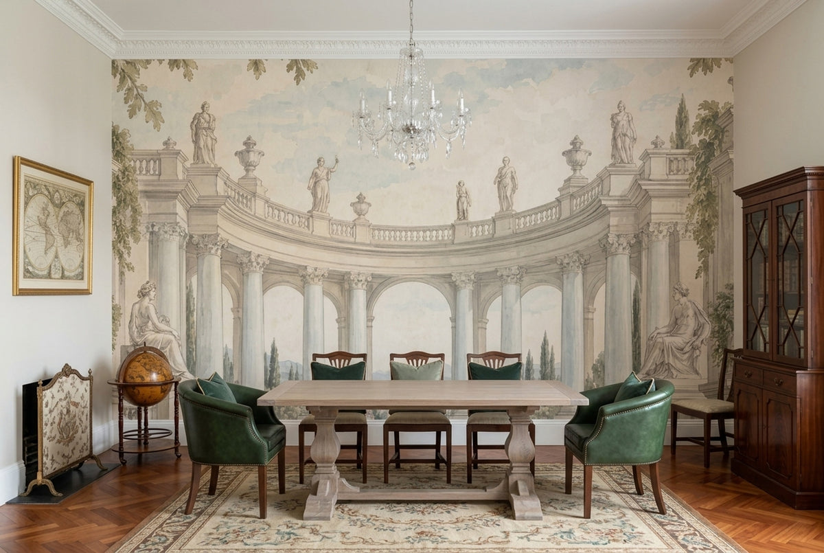 Neoclassical Terrace Wallpaper Cloudy Sky Wall Mural