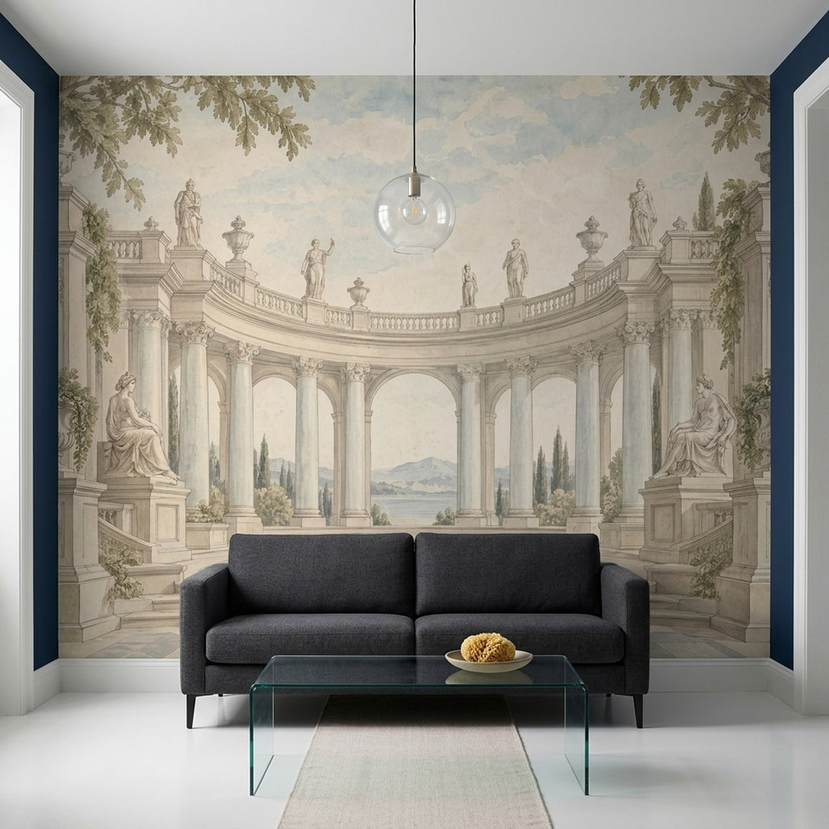 Neoclassical Terrace Wallpaper Cloudy Sky Wall Mural
