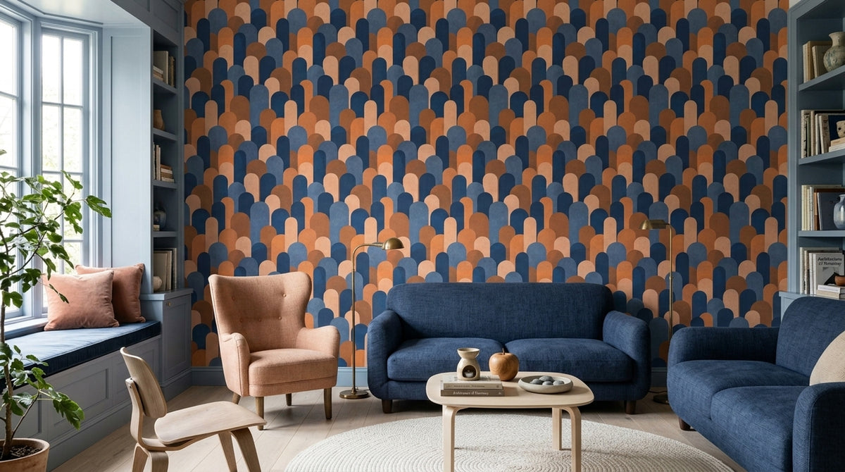 Arched Columns Wallpaper Mid Century Modern Geometric Blocks